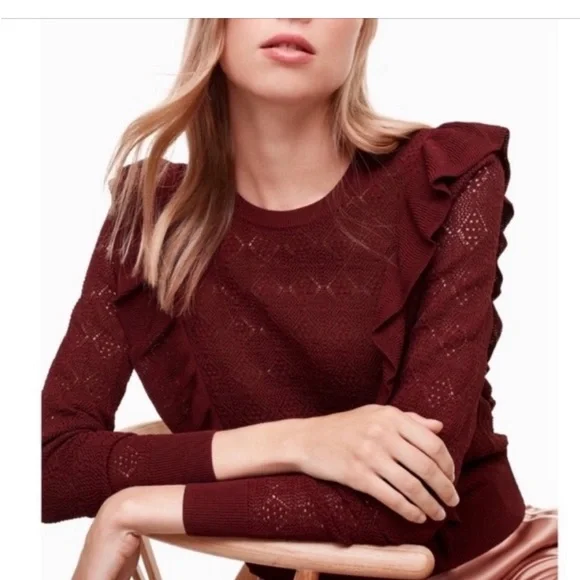 Aritzia Deep Red Ruffle Knit Top - Picture 2 of 5